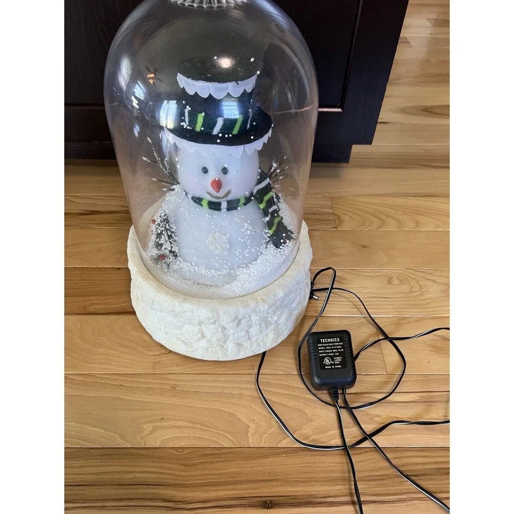 VTG-CARLTON CARDS CHRISTMAS PLASTIC DOME~FIBER OPTIC‎ Snowman BLOWS SNOW~MUSICAL